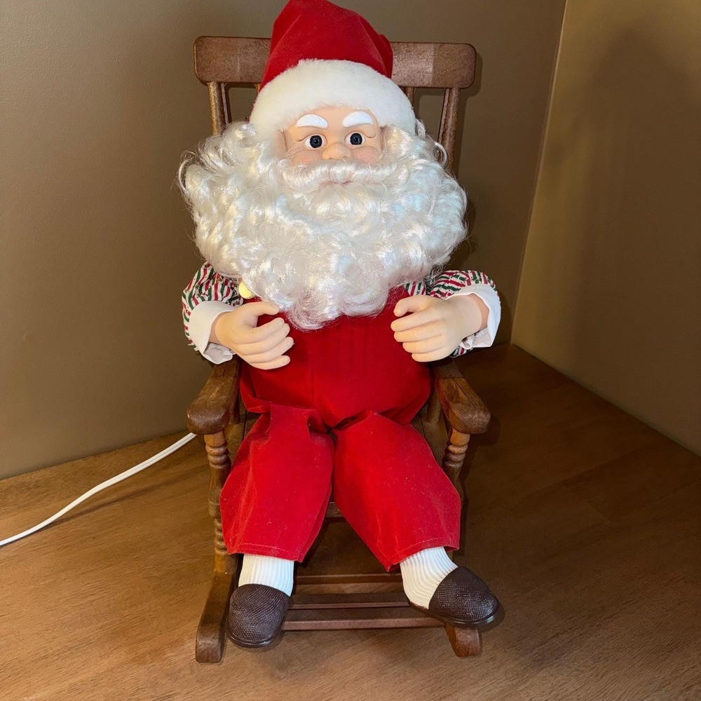 Animated Rocking Chair Santa Claus Christmas Decoration Red Velvet 18 Inch